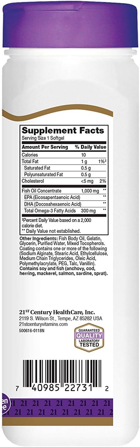 21st Century Omega-3 Fish Oil 1000 mg Softgels 90 Soft Gels (Pack of 8)