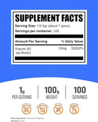 BulkSupplements.com Biotin 10000mcg Powder - Vitamin B7, Vitamins for Hair, Skin, and Nails - Gluten Free, 1g per Serving (10mg Biotin), 100g (3.5 oz) (Pack of 1)