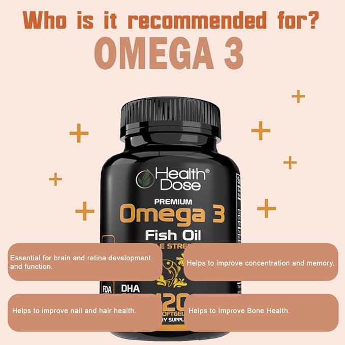 Health Dose Omega 3 Fish Oil – Lemon-Flavored Softgels with EPA & DHA for Brain, Heart, and Wellness Support – Easy-to-Digest, No Fish Burps – 120 Softgels, Pack of 2
