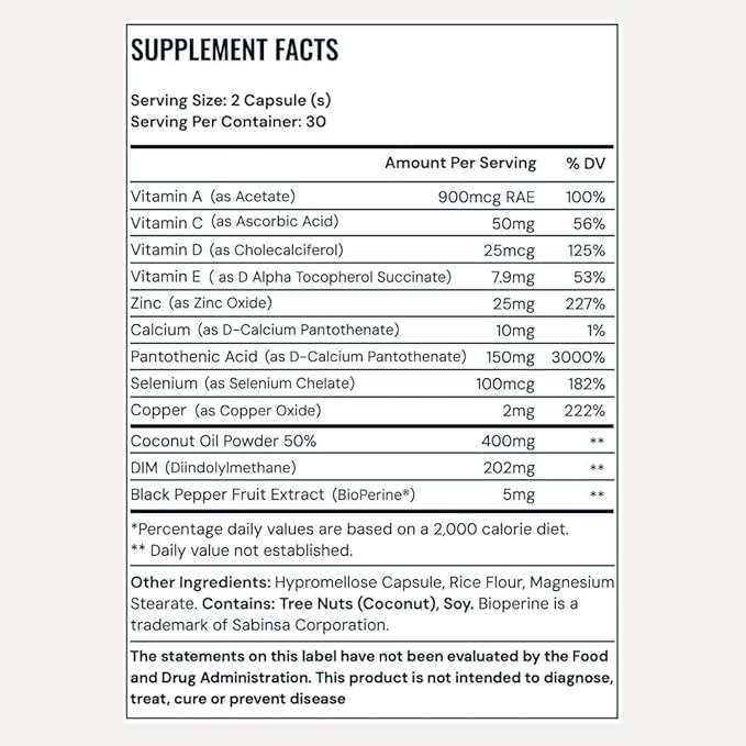 Skin Support Supplement with DIM, Zinc, Vitamins A C D E and Selenium – Wellness Formula for Men and Women – Helps Maintain Balanced-Skin and Overall Complexion – Once-Daily Capsules