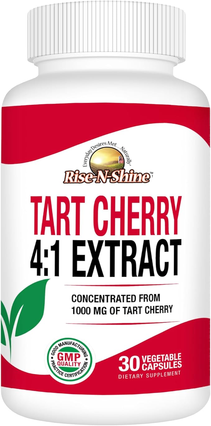 Rise-N-Shine Tart Cherry 4:1 Extract (Fruit) (Prunus Cerasus) | 250 mg Tart Cherry Extract | Antioxidant | 30 Day Supply