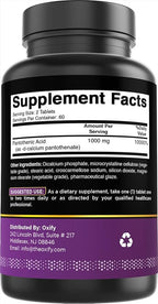 Oxify Panthothenic Acid 1000 mg |120 Tablets | Gluten-Free, Non-GMO | Supplement Made in USA