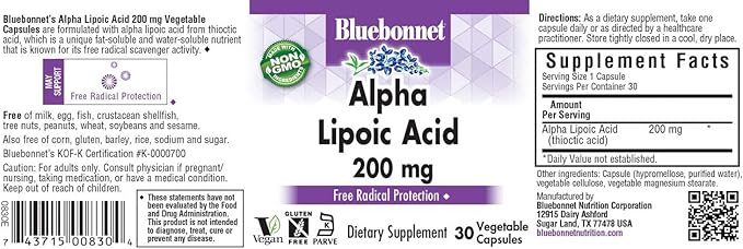 BLUEBONNET NUTRITION ALPHA LIPOIC ACID 200 mg