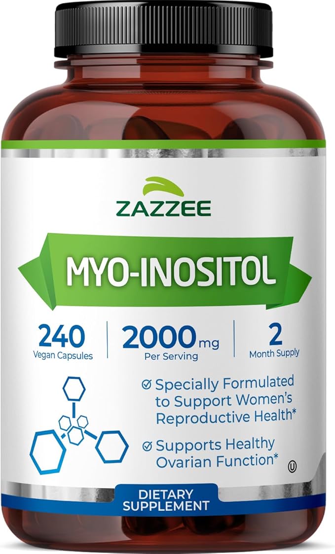 Zazzee Myo-Inositol Capsules, 2000 mg per Serving, 240 Vegan Capsules, Ideal Dosage for 40:1 Ratio, Certified Kosher, Hormone Balance & Healthy Ovarian Function Support, Non-GMO, Made in the USA