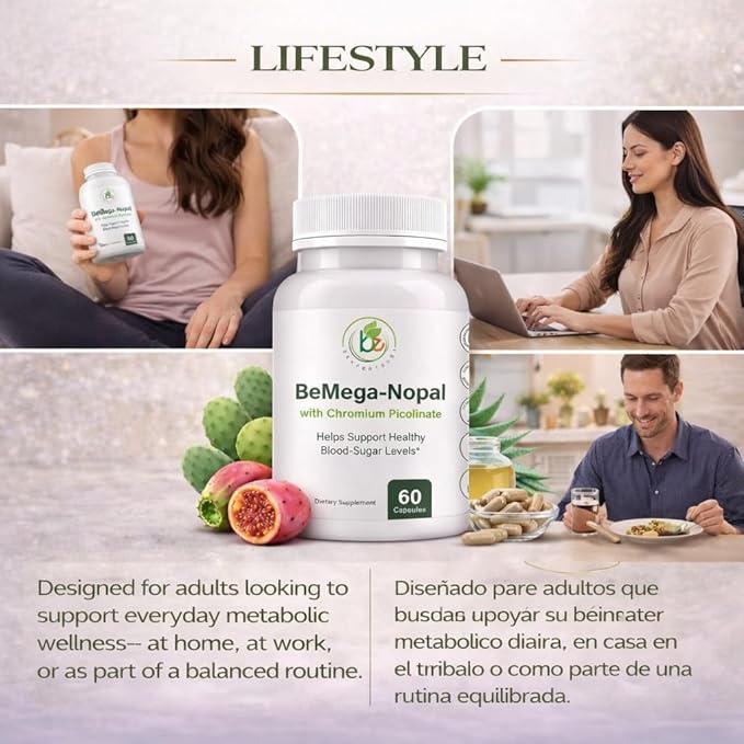 BMega Nopal with Chromium Picolinate - Supports Metabolism & Nutrient Balance - Natural Plant-Based Supplement Helps Support Healthy Blood Sugar Levels & Wellness - 60 Capsules