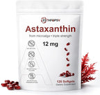 Premium Astaxanthin 12mg Antioxidant Supplement with Vitamin E – 120 Softgels, 4 Month Supply, Microalgae Source, Supports Skin, Eye & Joint Health, Non-GMO, Gluten & Soy Free