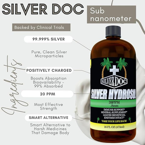 32 oz Total, Silver Doc Silver Hydrosol Mineral Supplement, Natural Alternative and Immune Support, Positively Charged 99% Bio-Available Colloidal Molecules Seek Out Unwanted Visitors