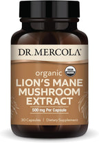 Dr. Mercola Organic Lion's Mane Mushroom Extract, 30 Capsules 500 mg Organic Lion's Mane, Non-GMO, Gluten Free, Soy Free