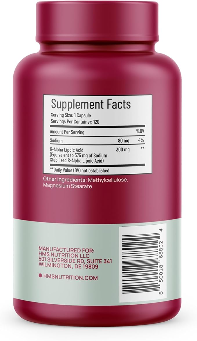 Stabilized R-Lipoic Acid 300mg per Serving — Pure R Alpha Lipoic Acid (R-ALA) High Potency Active R Isomer Antioxidant Nerve & Metabolism Support — NSF Certified Non-GMO Vegan 120Capsule