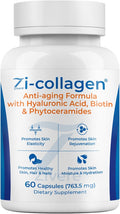 Zi-Collagen Marine Collagen Capsules for Skin, Hair & Nails – Collagen Supplement with Phytoceramides, Hyaluronic Acid, Biotin & Vitamins A C D3 E – 60 Capsules