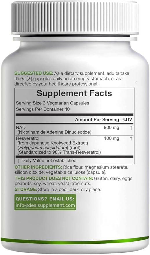 NAD+ Resveratrol Supplement 1,000mg Per Serving, 120 Veggie Capsules | 2-in-1 Extra Strength NMN Supplement Alternative | NAD Supplements for Women & Men | Non-GMO, Gluten Free