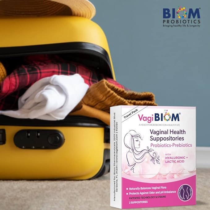 VagiBiom Probioitc Suppository Convenient Travel Pack with 2 Suppositories: Microbiome Flora Balance. Odor Control Regimen; Balance and Nourishes Healthy Flora