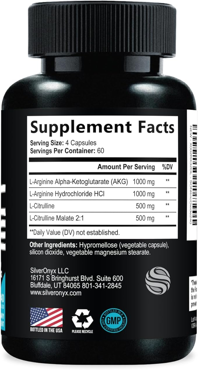 Extra Strength Nitric Oxide Booster - 3X Strength L-Arginine AKG & Citrulline Malate - Men & Women Premium Pre Workout Nitric Booster - Natural Energy & Muscle Support, Bottled in USA - 240 Capsules