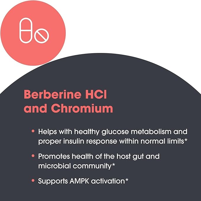 Metabolic Maintenance Berberine + Chromium - Berberine Chromium Supplement for Women and Men, Natural Health Complex for Metabolic Function, 500mg per Capsule - 60 Capsules
