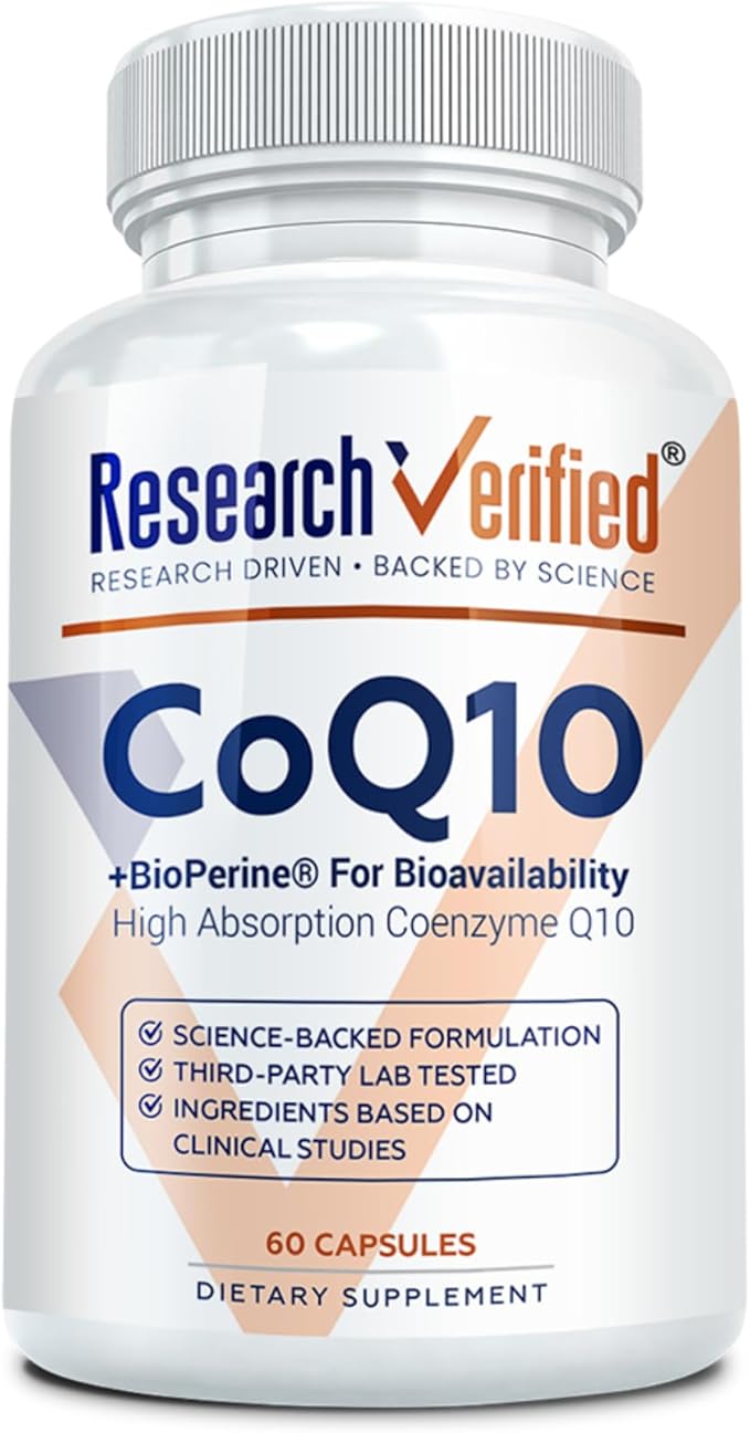 Research Verified CoQ10-100% Pure Extra Strength 300mg CoQ10 – Improved Absorption and Bioavailability with Bioperine - Boost Antioxidant Levels, Improve Cardiovascular Health, 60 Vegan Capsules