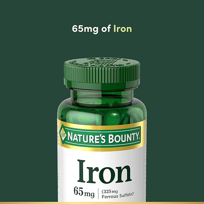 Nature’s Bounty Iron 65mg,325 mg Ferrous Sulfate,Cellular Energy Support,Promotes Normal Red Blood Cell Production,1 Serving Per Day,Gluten Free,100 Vegetarian Tablets,(Pack of 3)