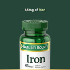 Nature’s Bounty Iron 65mg,325 mg Ferrous Sulfate,Cellular Energy Support,Promotes Normal Red Blood Cell Production,1 Serving Per Day,Gluten Free,100 Vegetarian Tablets,(Pack of 3)