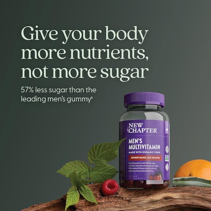 New Chapter Men’s Multivitamin Gummies, 57% Less Sugar, Men’s Gummy Vitamins with Vitamin C, D3 & Zinc, Non-GMO, Gluten Free, Berry-Citrus, 75ct