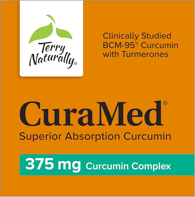 Terry Naturally CuraMed 375mg - Antioxidant Supplement for Brain & Immune Health Support - Dietary Supplement with Curcumin & Turmeric Essential Oil - Herbal Liver Support - 60 Softgels