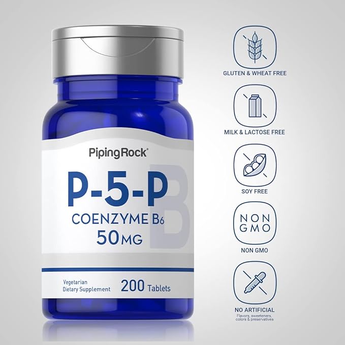 Piping Rock P5P Vitamin B6 | 50mg | 200 Tablets | Pyridoxal 5-Phosphate Supplement | Vegetarian, Non-GMO, Gluten Free