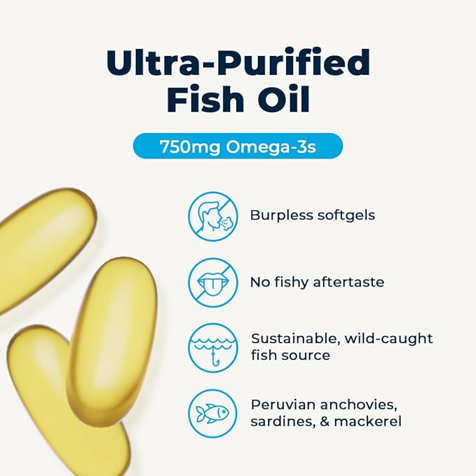 High-Potency, Super EPA/DHA Fish Oil 750mg of Essential Omega-3 Fatty Acids | EPA & DHA | Heart Health, Brain Health, Immune System Health