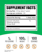 BulkSupplements.com Quercetin Dihydrate Powder - Quercetin Supplements, Antioxidants Source - Vegan & Gluten Free, 1g per Serving, 100g (3.5 oz) (Pack of 1)