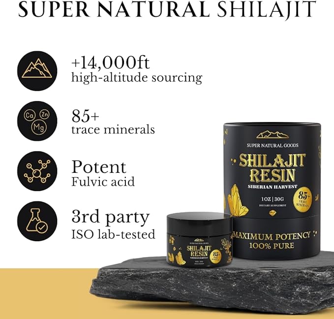 Super Natural Goods | High Nutritional Potency, Grade A Shilajit Resin with 85+ Plant-Derived Trace Minerals and Fulvic Acid, Energy & Immune Suport for Men and Women, 3rd Party US Lab Tested (30g)