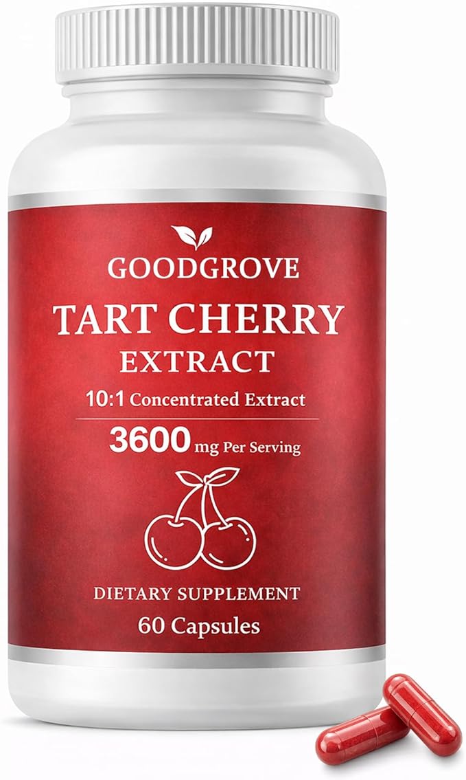 Good Grove Tart Cherry Extract Capsules, Tart Cherry Extract 3600 mg 10:1, Vegan Non-GMO Dietary Supplement, 60 Capsules