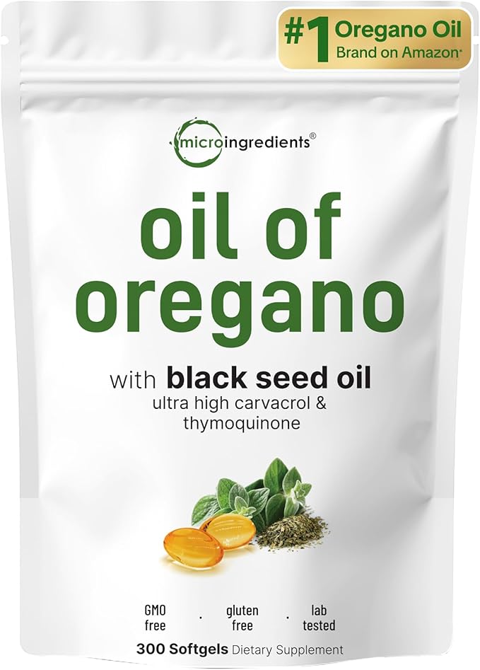 Micro Ingredients Oil of Oregano Softgels & Pure Triple Magnesium Complex 400mg Capsules | 2 Pack Bundle | 4X Strength Thymoquinone with Black Seed | Glycinate, Malate, & Taurate Forms