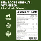 NEW ROOTS HERBAL Vitamin E 400 IU Capsules | Vitamin E8 Supplement (120 Softgels) with All 8 Types of Vitamin E | 4 Tocopherols & 4 Tocotrienols for Women & Men