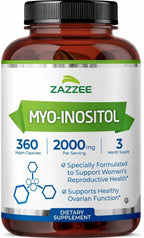 Zazzee Myo-Inositol Capsules, 2000 mg per Serving, 360 Vegan Capsules, Ideal Dosage for 40:1 Ratio, Kosher, 100% Vegetarian, Hormone Balance & Healthy Ovarian Function Support, All-Natural and Non-GMO