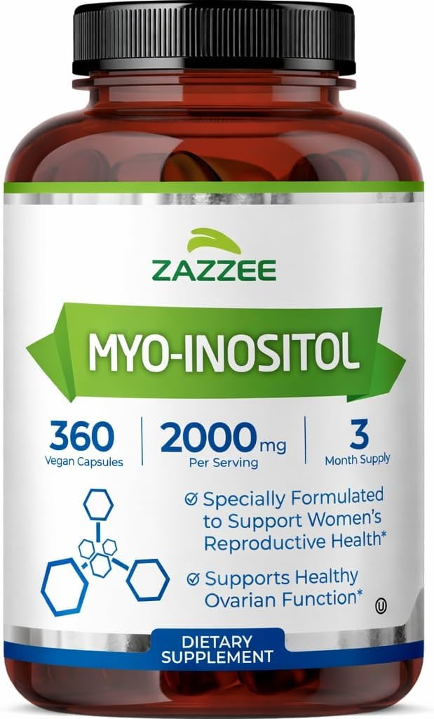 Zazzee Myo-Inositol Capsules, 2000 mg per Serving, 360 Vegan Capsules, Ideal Dosage for 40:1 Ratio, Kosher, 100% Vegetarian, Hormone Balance & Healthy Ovarian Function Support, All-Natural and Non-GMO