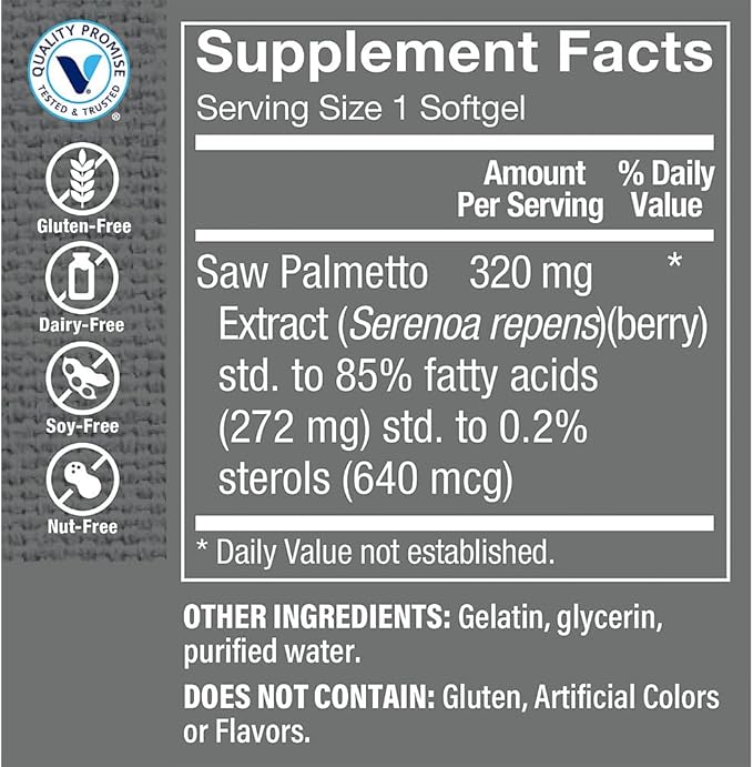 The Vitamin Shoppe Saw Palmetto 320mg - Prostate Health & Urinary Support | Standardized Berry Extract | 100 Softgels | Men's Formula