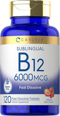 Carlyle Vitamin B-12 6000mcg | 120 Fast Dissolve Tablets | Natural Berry Flavor | Cyanocobalamin & Methylcobalamin | Vegetarian, Non-GMO, and Gluten Free Sublingual Supplement