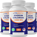 Vitamatic Sodium Chloride 1000mg – 365 Tablets Electrolyte Replenisher & Hydration Support – Non-GMO, Gluten-Free -3 Bottles