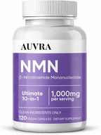 Auvra NMN 10 in 1 Capsules - 1000mg Per Serving, Cellular Energy & Daily Vitality Supplement with NAD+, TMG & Nutrient Blend, Wellness Support Capsules, Dietary Supplement - 120 Capsules