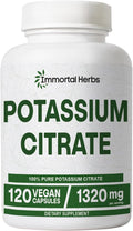 Potassium Citrate Supplement 1320mg, High Absorption Powder, 120 Vegan Capsules, Non-GMO & Gluten-Free Potassium Supplements for Women and Men