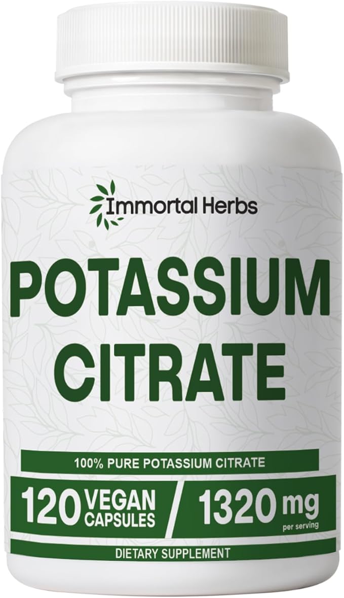 Potassium Citrate Supplement 1320mg, High Absorption Powder, 120 Vegan Capsules, Non-GMO & Gluten-Free Potassium Supplements for Women and Men
