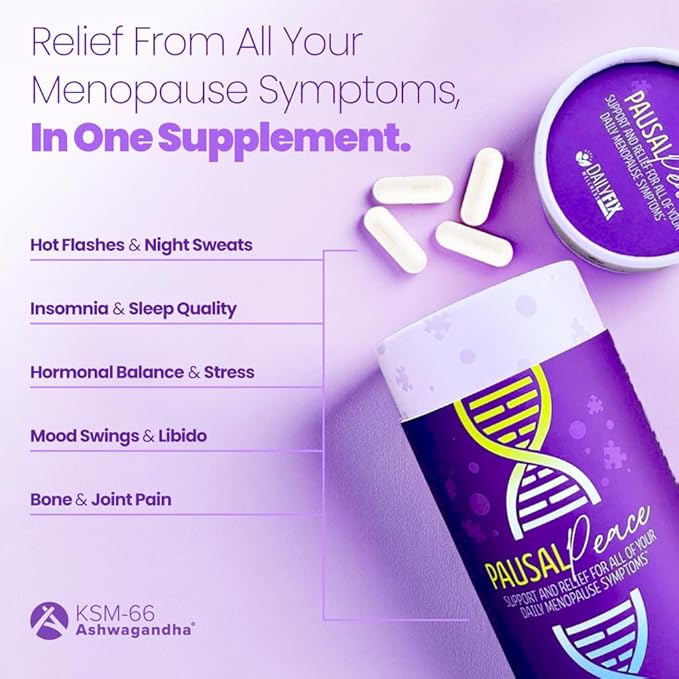 PausalPeace Menopause Relief Supplement for Women- Hot Flashes, Night Sweats, Mood & Sleep Support with 600mg Magnesium Glycinate, KSM-66 Ashwagandha, Black Cohosh-Natural Hormone Balance-120 Capsules
