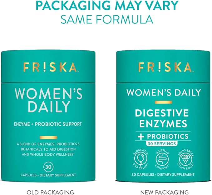 FRISKA Women’s Daily Digestive Enzyme and Probiotics Supplement, Advanced Natural Support for Female Digestive Health, Fights Bloating, Eases Digestion, Supports Nutrient Absorption, 30 Capsules