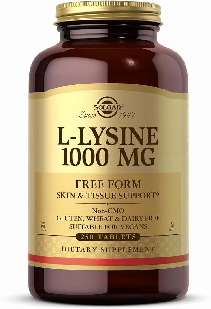 Solgar L-Lysine 1000 mg - 250 Tablets - Skin & Tissue Support - Non-GMO, Vegan, Kosher, Gluten Free - 250 Servings