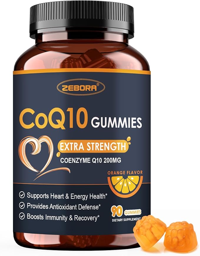 ZEBORA CoQ10 200mg Gummies, Coenzyme Q10 for Heart & Immune Health Support, Powerful Antioxidant, Boosts Energy, Natural Orange Flavor, Non-GMO, 90 Gummies