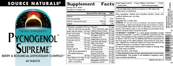 Source Naturals Pycnogenol Supreme, Berry & Botanical Antioxidant Complex* - 60 Tablets