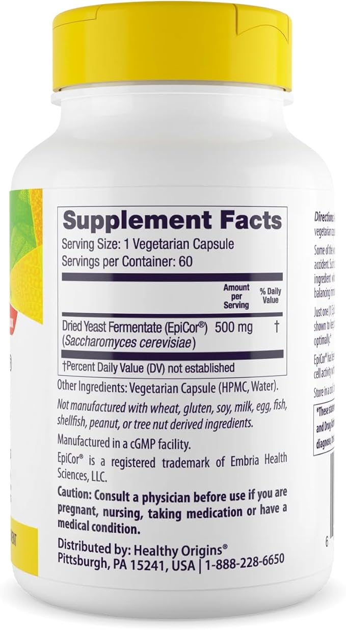 Healthy Origins EpiCor 500 mg, 60 Veggie Capsules - Featuring Clinically Studied Dried Yeast Fermentate - Supports Immune Function, Seasonal Wellness & Healthy Respiratory Health - 2 Month Supply