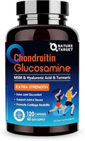 NATURE TARGET Glucosamine Chondroitin MSM, Joint Support Supplement, Shellfish Free, Turmeric Boswellia, Hyaluronic Acid, Collagen, Calium for Cartilage and Bone Health,120 Capsules, 40 Servings
