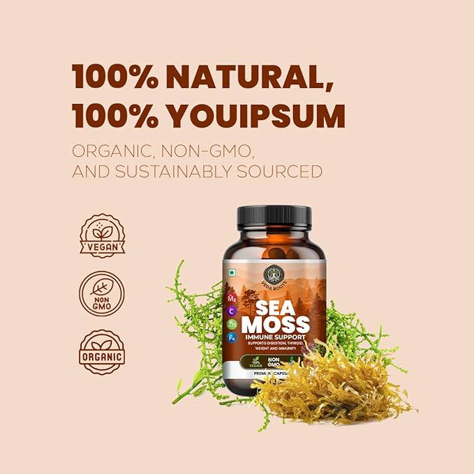 Sea Moss Capsules with Burdock Root, Bladderwrack & Muira Puama support immunity, gut health & energy. Made with raw Irish sea moss powder-120 nutrient-rich superfood capsules-60 Capsules