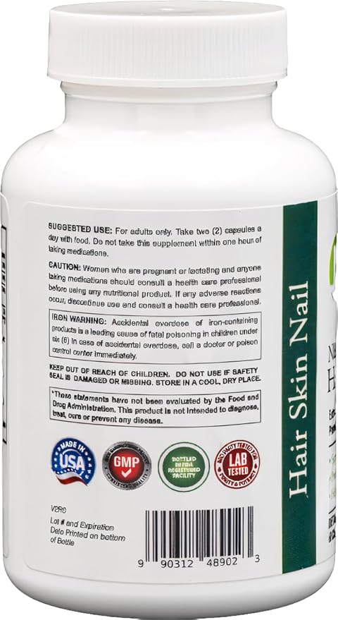 Dr's Nature & Nutrition Hair, Skin & Nail Plus Vitamin Supplement with Biotin 5000mcg, Bamboo Extract, Collagen Support - Extra Strength Beauty Supplement for Men and Women - 60 Capsules