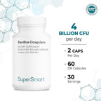 Supersmart Bacillus Coagulans Probiotic 4 Billion CFU per Day (High Absorption) - Lactobacillus Sporogenes Supplement | Non-GMO & Gluten Free - 60 Delayed Release Capsules