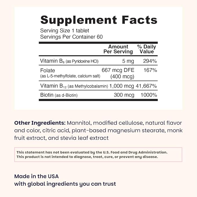 EZ Melts Energy, Memory & Mood Enhancer - B Vitamins Supplement with Vitamin B12, B6, Folate & Biotin - Non-GMO & Vegan - Cherry Berry - 60 Dissolvable Tablets (60 Servings)