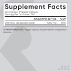 Sports Research High Potency Vitamin C Supplement - Vegan Veggie Capsules for Antioxidant Activity & Immune Support - Non-GMO Verified & Gluten Free - Ascorbic Acid Vitamin C 1000mg, 240 Count